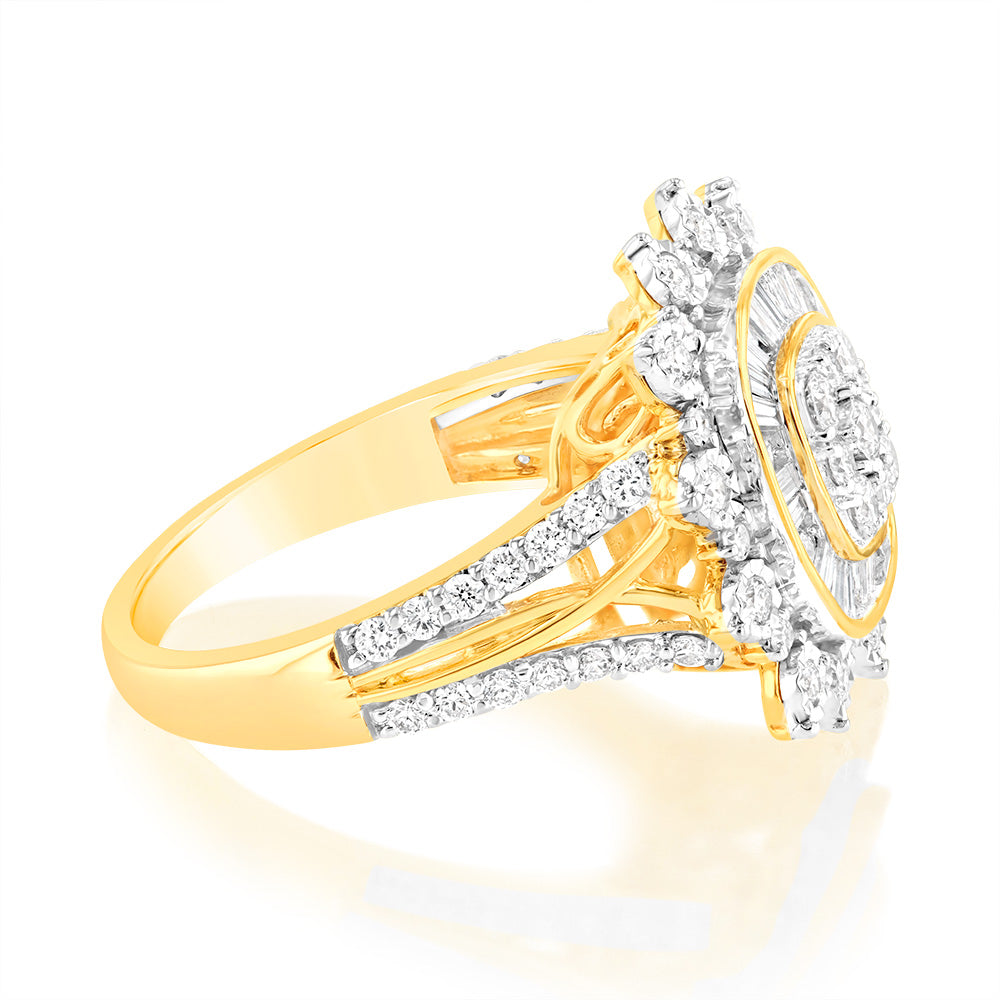 Luminesce Lab Grown 1 Carat Diamond Cushion Cluster Ring in 9ct Yellow Gold