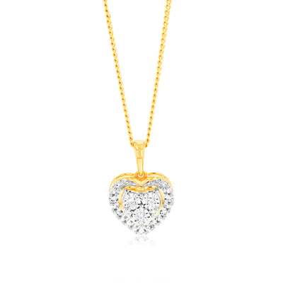 Luminesce Lab Grown 9ct Yellow Gold 16 Diamonds Heart Pendant