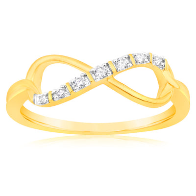 Luminesce Lab Grown 9ct Yellow Gold 7 Diamonds Infinity Ring