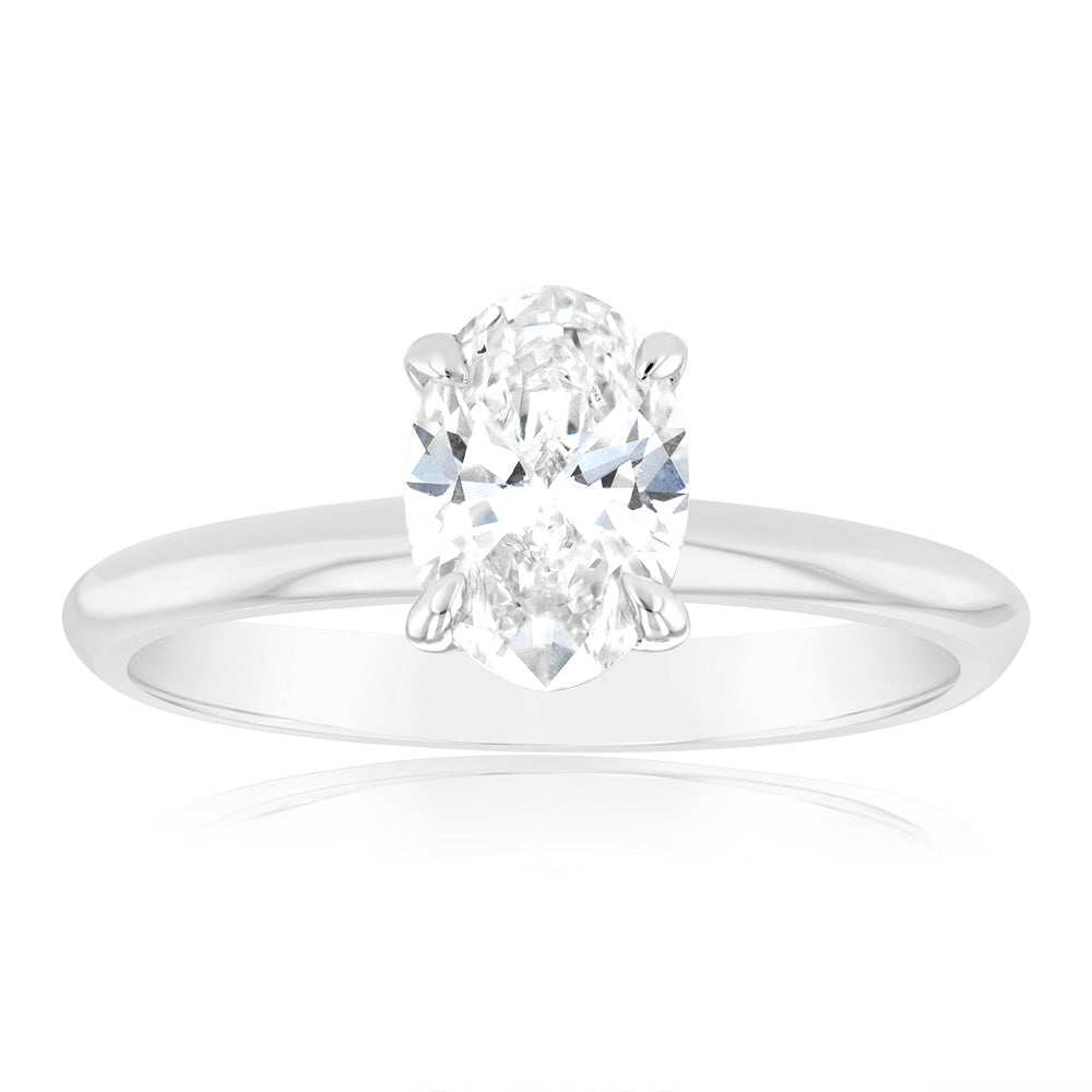 Luminesce Lab Grown 1 Carat Certified Oval Engagement Ring in 18ct White Gold