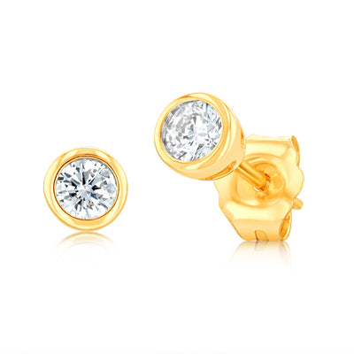 Luminesce Lab Grown 1/5 Carat Diamond Solitaire Bezel Stud Earrings in 9ct Yellow Gold