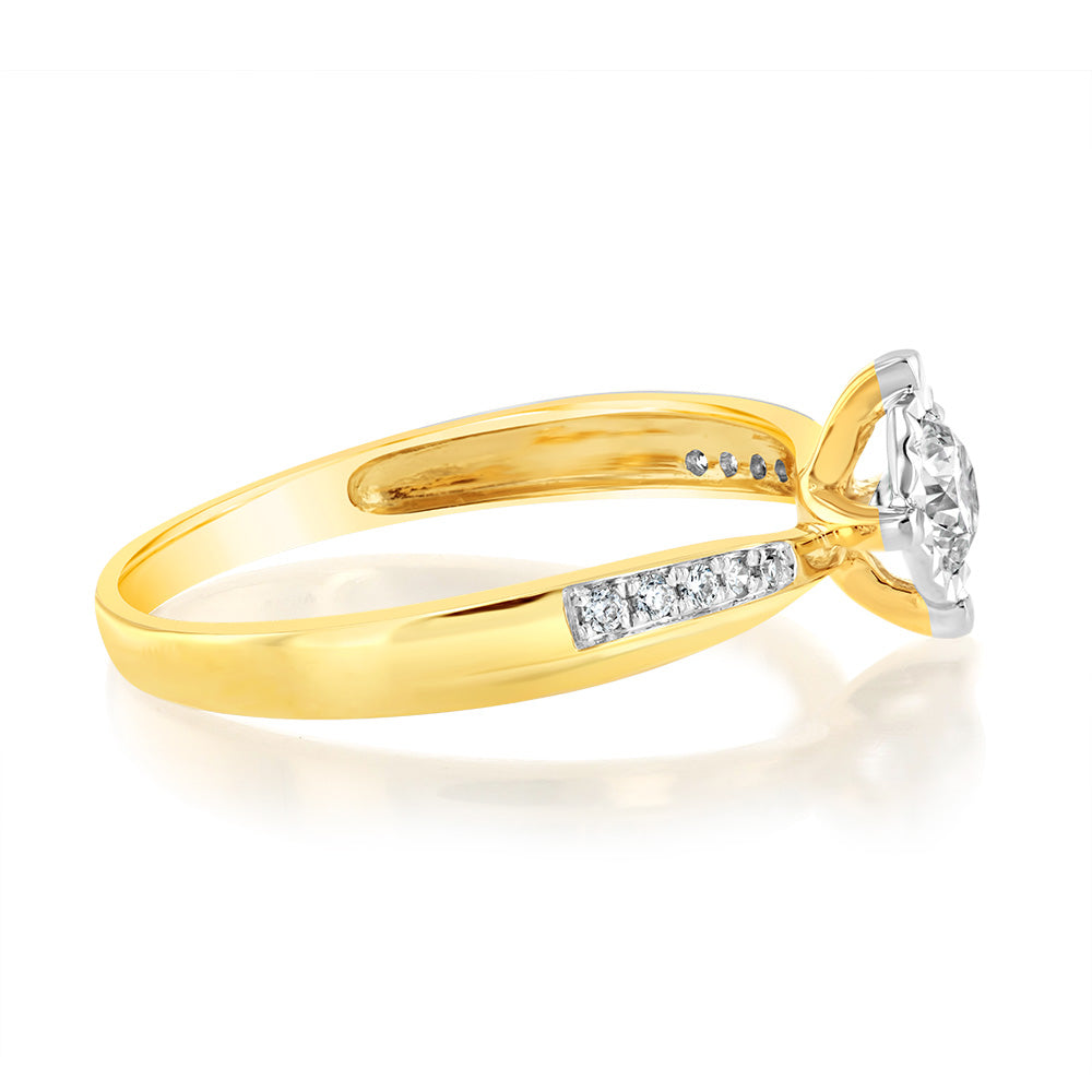 9ct Yellow Gold Luminesce Lab Grown 1/2 Carat Diamond Ring with 11 Brilliant Diamonds