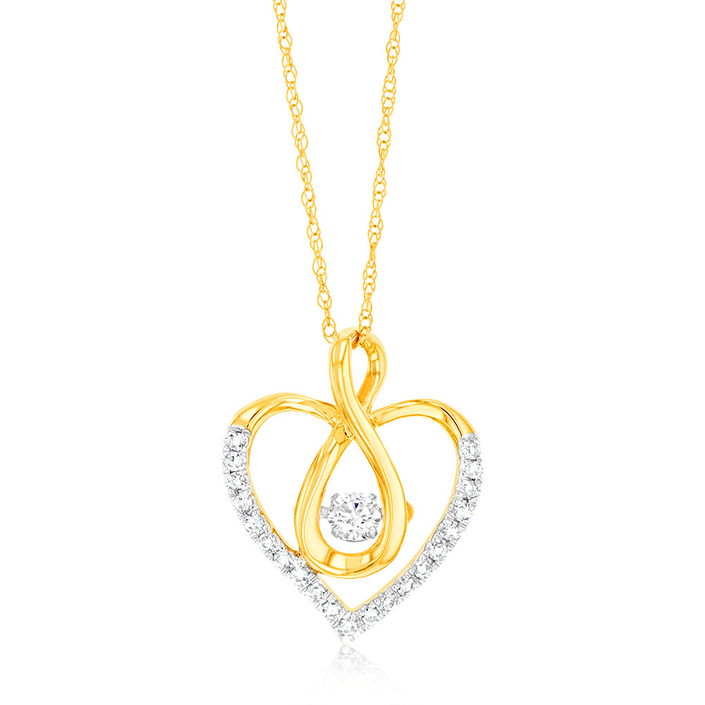 9ct Yellow Gold Luminesce Lab Grown Infinity In Heart Diamond Pendant