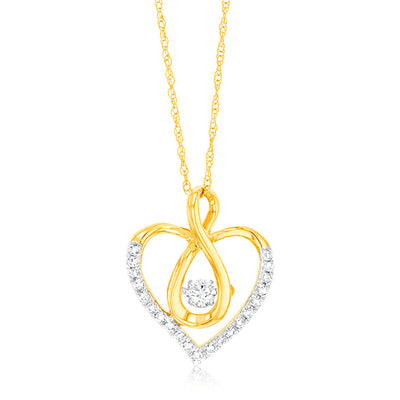 9ct Yellow Gold Luminesce Lab Grown Infinity In Heart Diamond Pendant