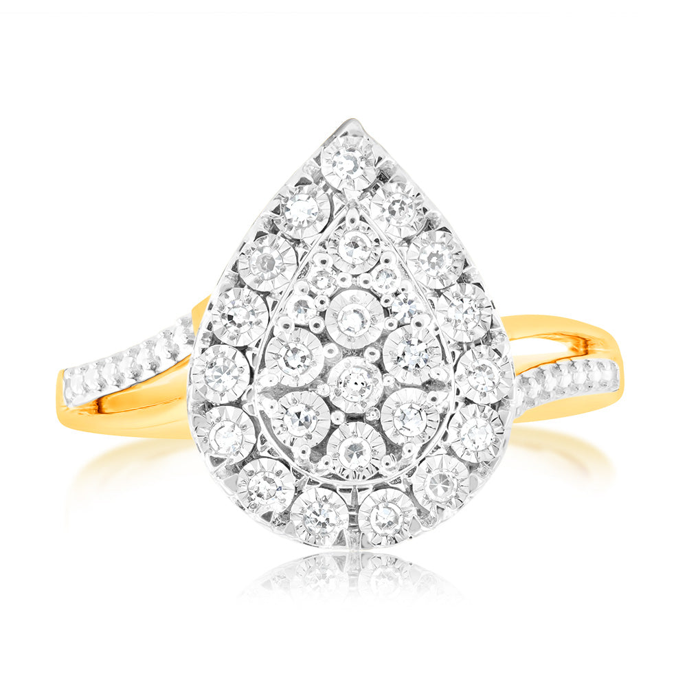 9ct Yellow Gold Lab Grown Pear Shaped Ring With 27 Brilliant Diamonds