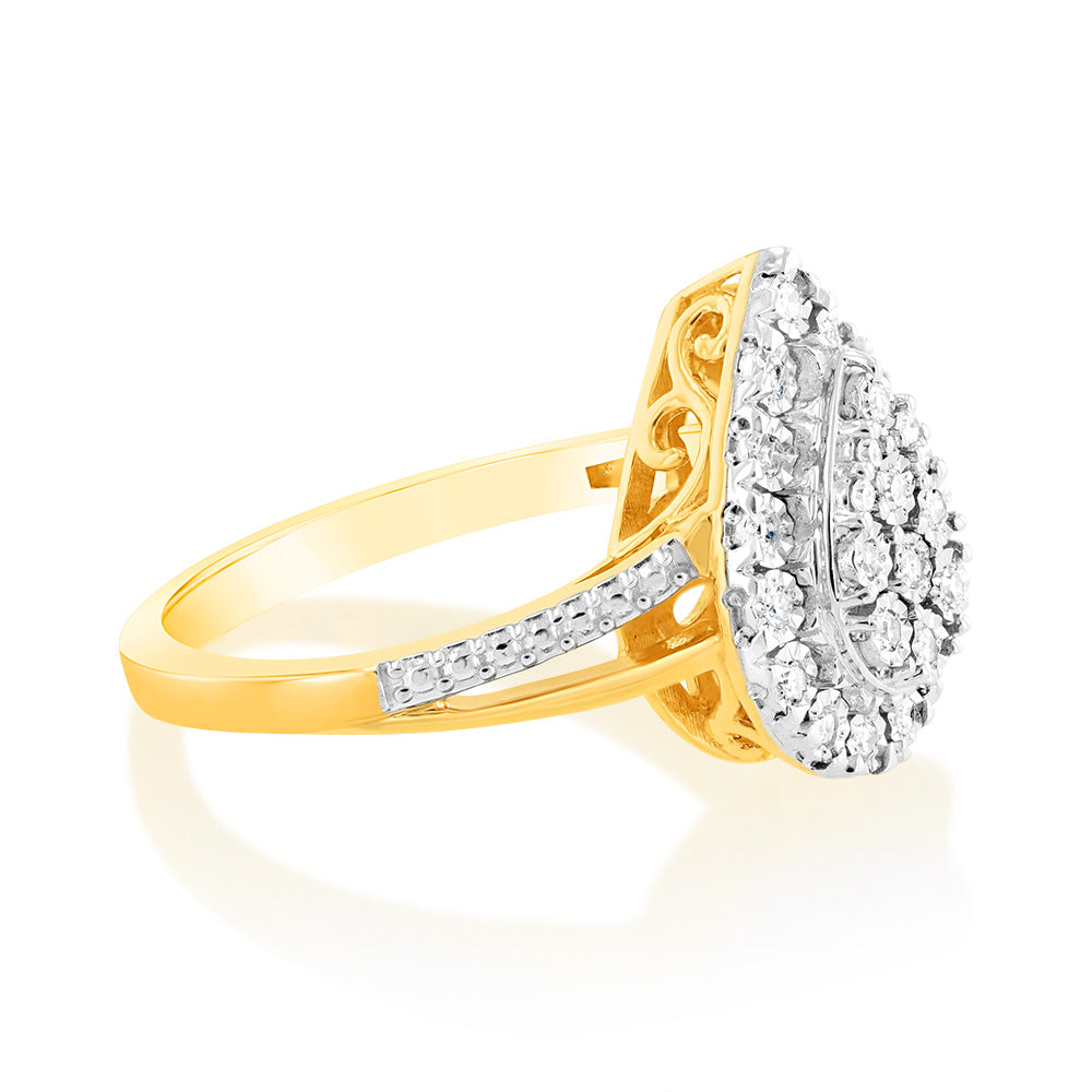 9ct Yellow Gold Lab Grown Pear Shaped Ring With 27 Brilliant Diamonds