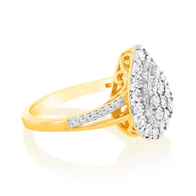 Load image into Gallery viewer, 9ct Yellow Gold Lab Grown Pear Shaped Ring With 27 Brilliant Diamonds