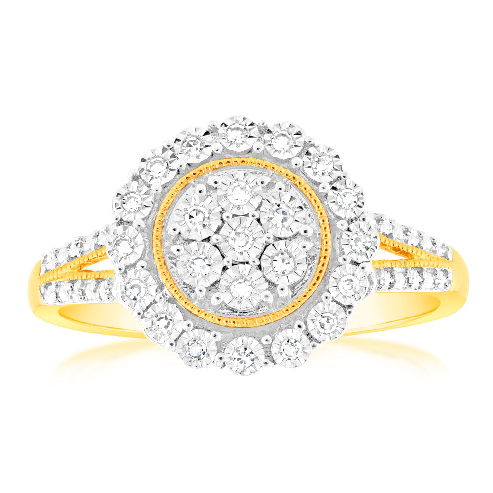 9ct Yellow Gold Luminesce Lab Grown Cluster Diamond Ring