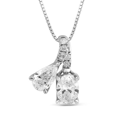 1 Carat Luminesce Lab Grown Oval & Pear Shape Diamond Pendant in 10ct White Gold