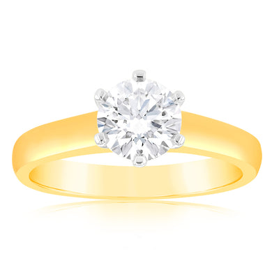 Luminesce Lab Grown 1 Carat Certified Diamond Solitaire Ring in 18ct Yellow Gold