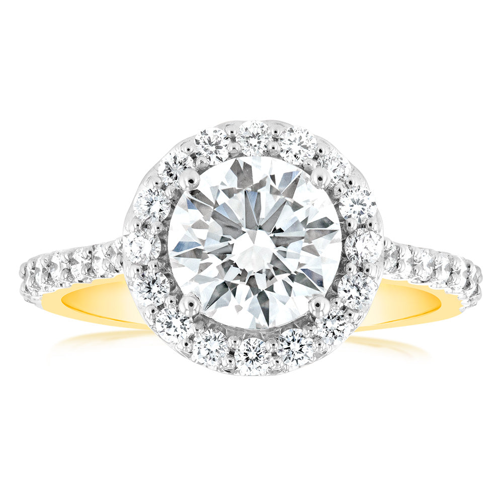 Certified Luminesce Lab Grown 2 Carat Solitaire Fancy Diamond Ring in 18ct Yellow Gold