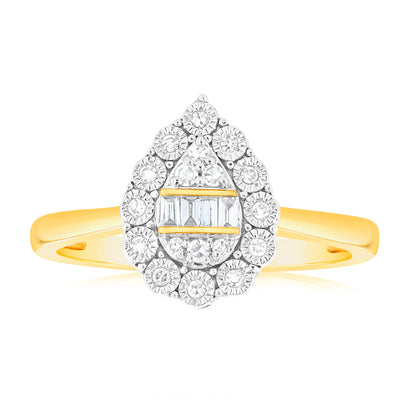 Luminesce Lab Grown Pear Shape 0.12Ct Diamond Ring in 9ct Yellow Gold