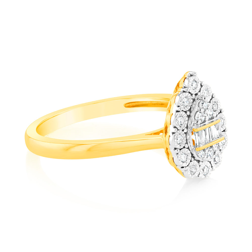 Luminesce Lab Grown Pear Shape 0.12Ct Diamond Ring in 9ct Yellow Gold