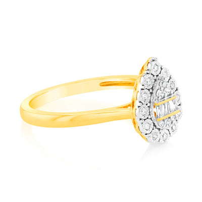 Luminesce Lab Grown Pear Shape 0.12Ct Diamond Ring in 9ct Yellow Gold