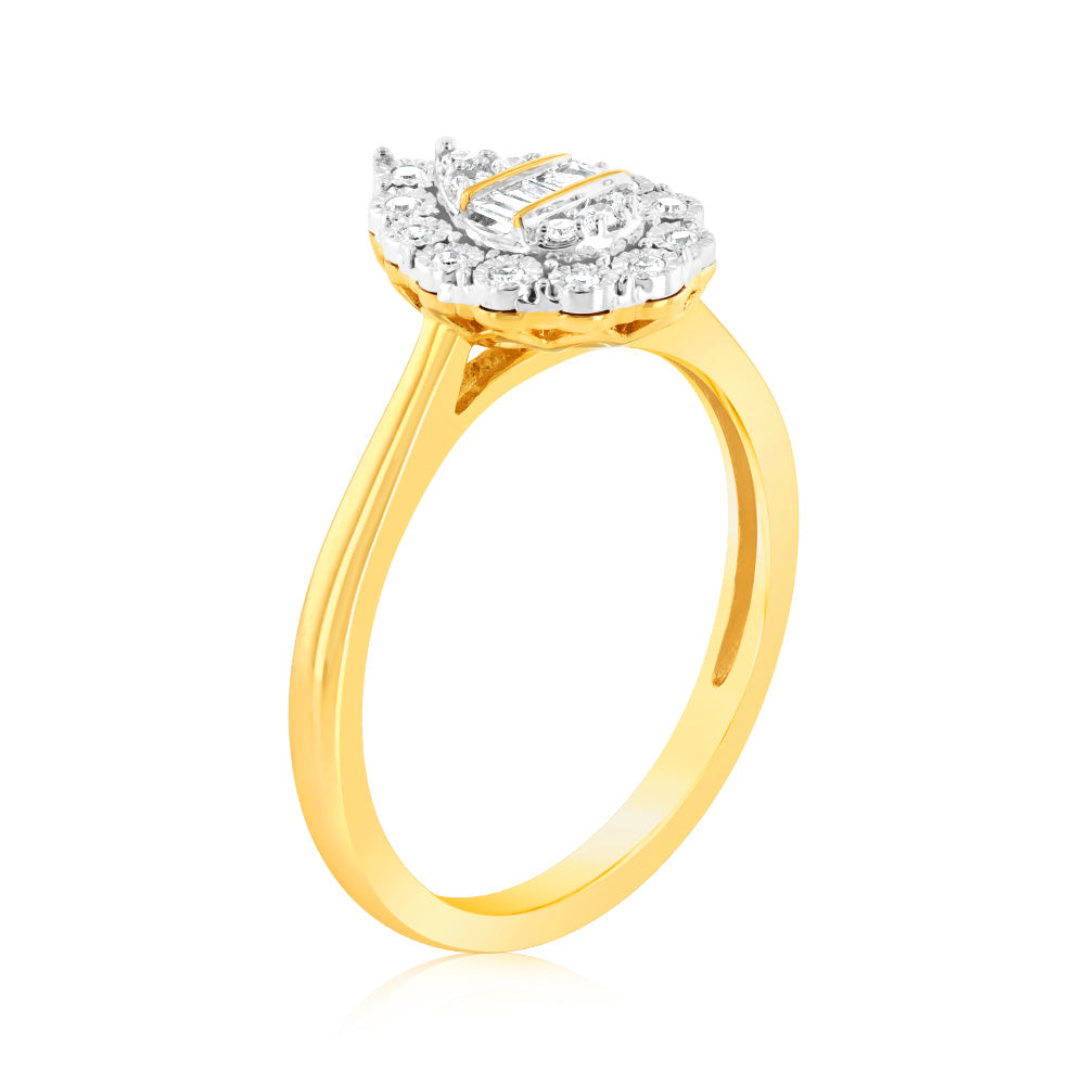 Luminesce Lab Grown Pear Shape 0.12Ct Diamond Ring in 9ct Yellow Gold