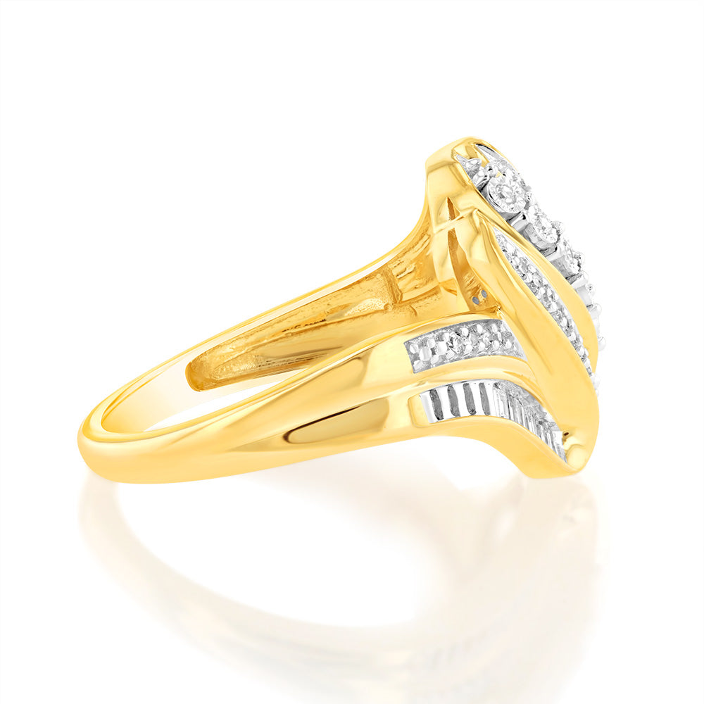 Luminesce Lab Grown 0.20Ct Diamond Wave Ring In 9ct Yellow Gold