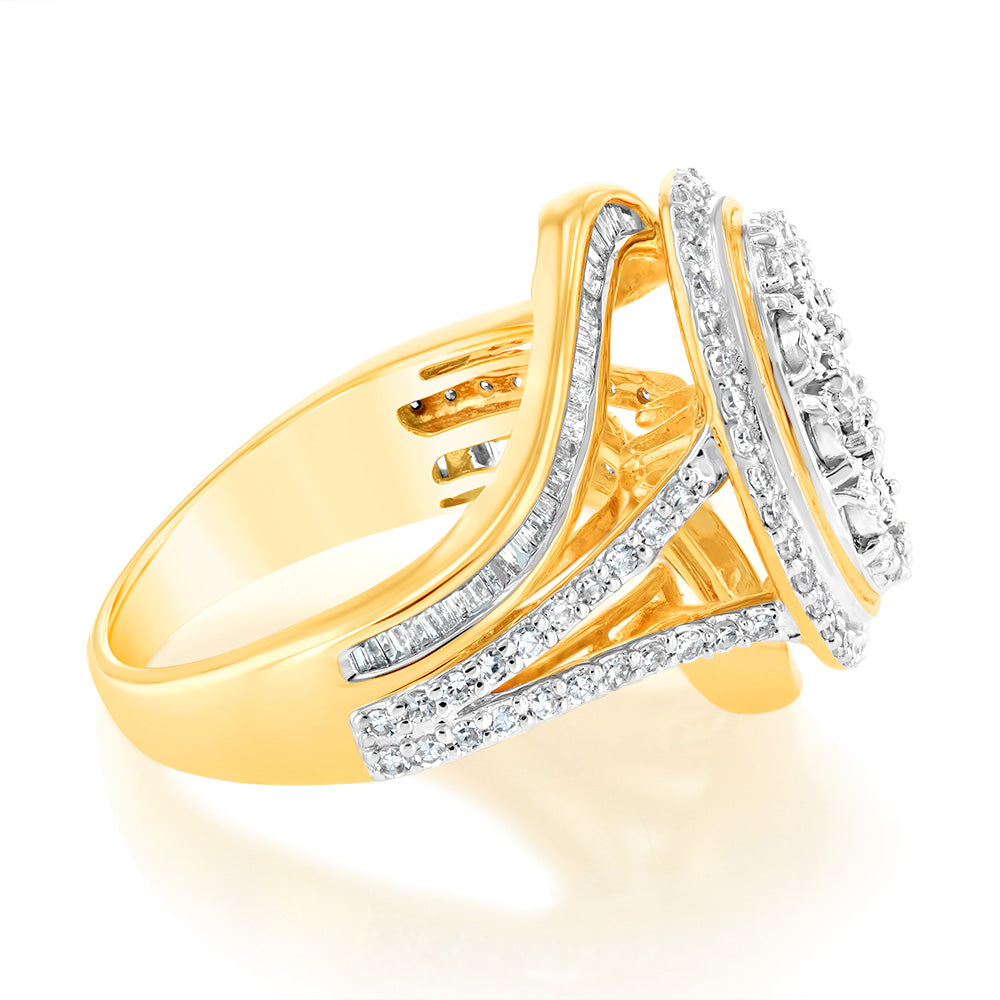 1Carat Luminesce Lab Grown 93Brilliant cut & 44Tappered cut Diamonds in 9ct Yellow gold