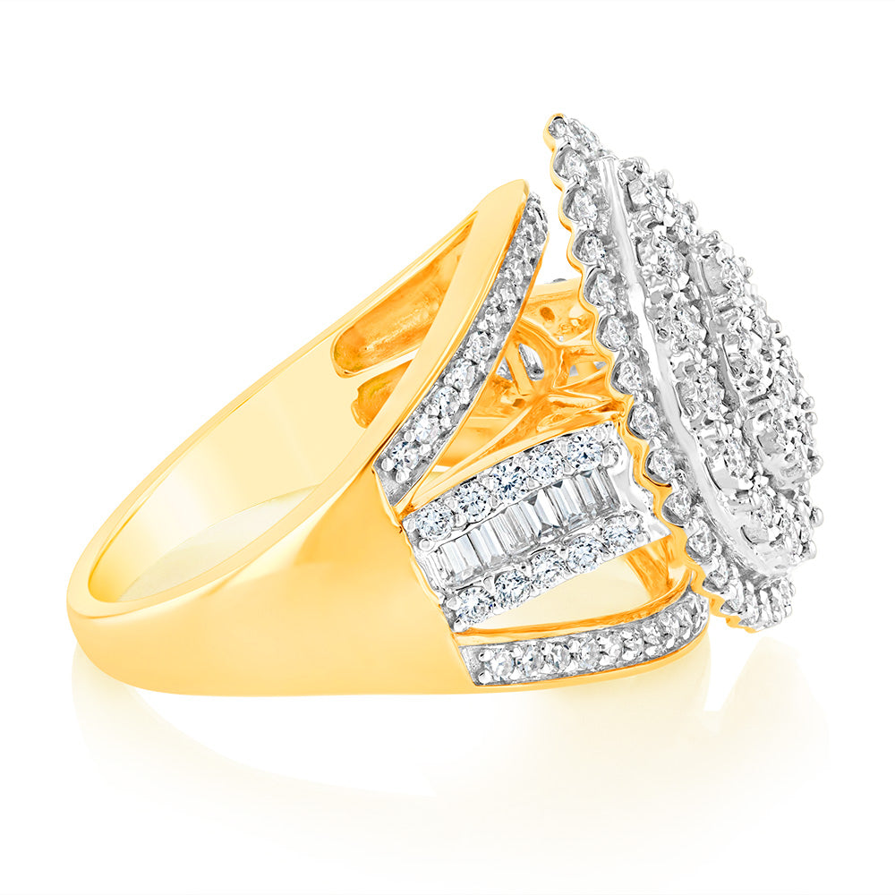 Luminesce Lab Grown 1Carat Cluster Pear Shaped Diamond Engagement Ring in 9ct Yellow Gold