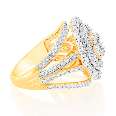 Luminesce Lab Grown 1Carat Cluster Shaped Diamond Ring in 9ct Yellow Gold