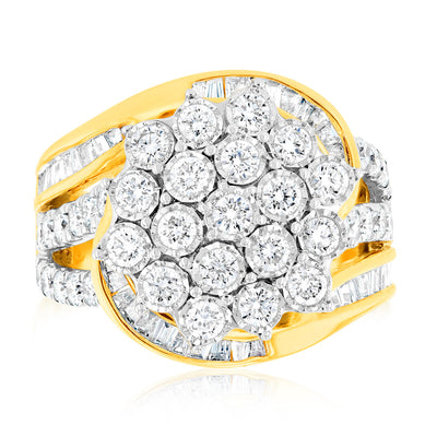 Luminesce Lab Grown 2 Carat Cluster Shaped Diamond Ring in 9ct Yellow Gold