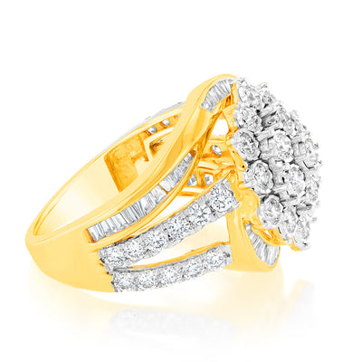 Luminesce Lab Grown 2 Carat Cluster Shaped Diamond Ring in 9ct Yellow Gold