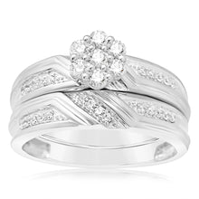 Load image into Gallery viewer, Luminesce Lab Grown 2/5 Carat Diamond Flower Shaped Bridal Set Ring in 9ct White Gold