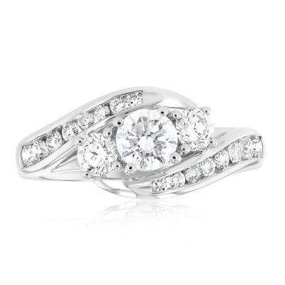 Luminesce Lab Grown 1 Carat Solitaire Diamond Ring with Channel Set Side Diamonds in 9ct White Gold