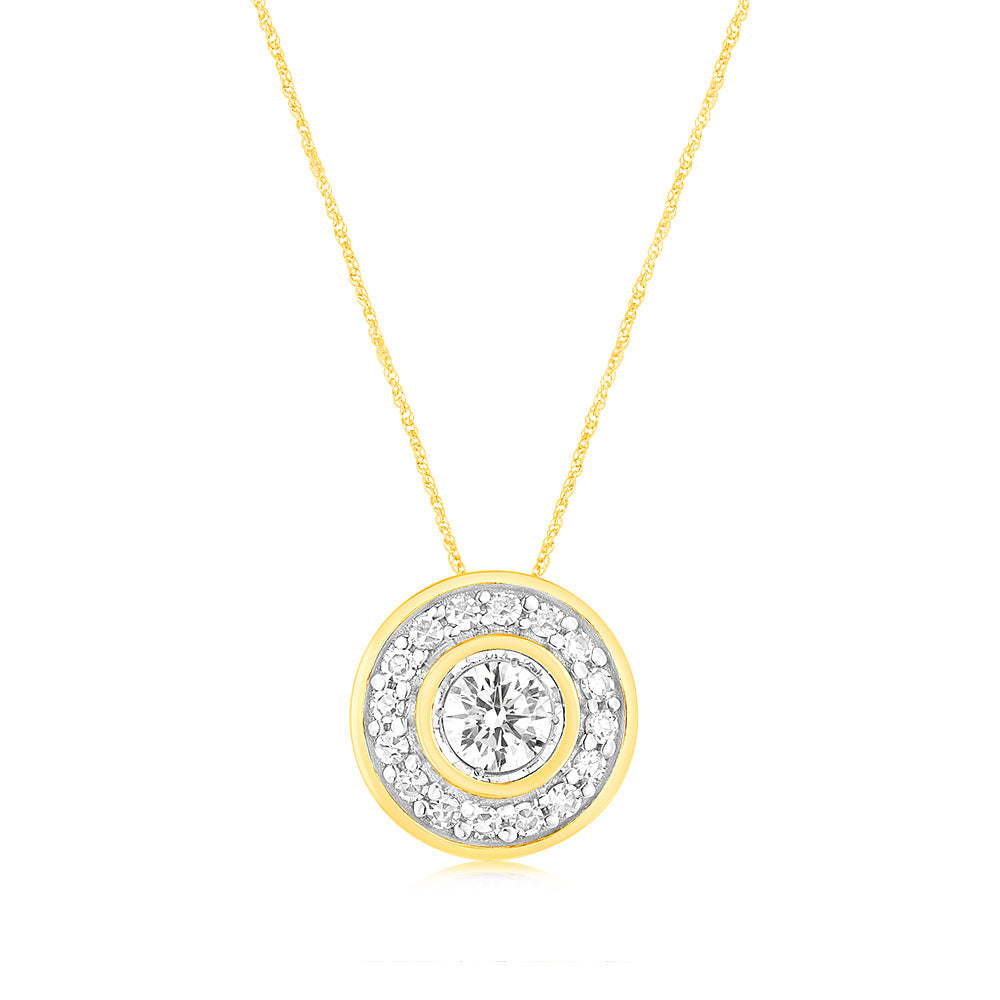 Luminesce Lab Grown 1/4Carat Diamond Bezel Pendant with Chain in 9ct Yellow Gold