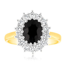 Load image into Gallery viewer, Luminesce Lab Grown 0.70Ct Diamond &amp; 2.6Ct Natural Black Sapphire 9x7mm Ring in 9ct Yellow Gold