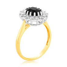 Load image into Gallery viewer, Luminesce Lab Grown 0.70Ct Diamond &amp; 2.6Ct Natural Black Sapphire 9x7mm Ring in 9ct Yellow Gold