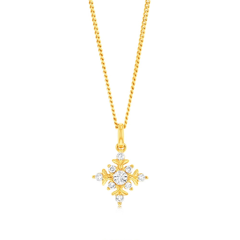 Luminesce Lab Grown 9ct Yellow Gold 1/10 Carat Diamond Snowflake Pendant