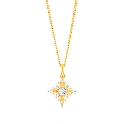 Luminesce Lab Grown 9ct Yellow Gold 1/10 Carat Diamond Snowflake Pendant