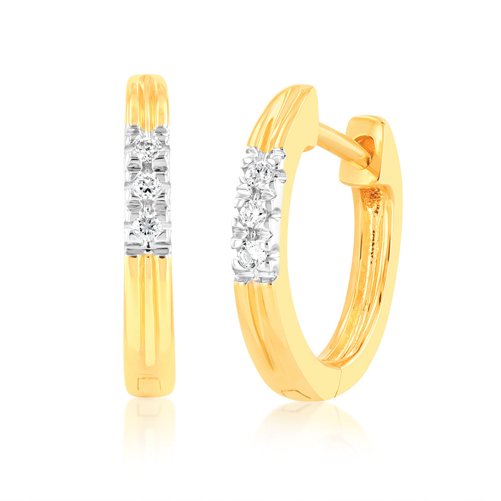 Luminesce Lab Grown 9ct Yellow Gold Hoop Earrings in 6 Diamonds