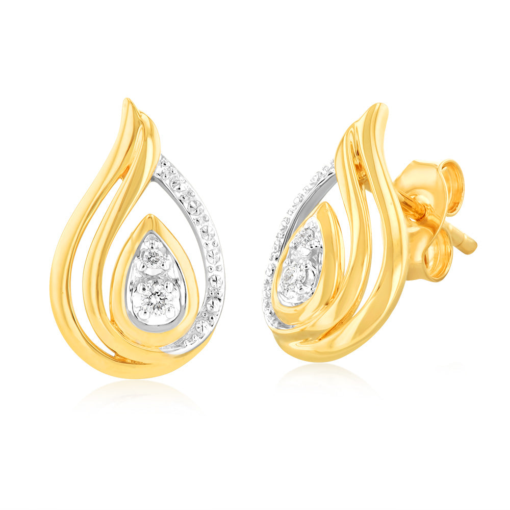 Luminesce Lab Grown Pear Shaped Stud Earrings With 4 Diamonds in 9ct Yellow Gold