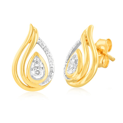 Luminesce Lab Grown 9ct Yellow Gold Pear Shaped Stud Earrings With 4 Diamonds