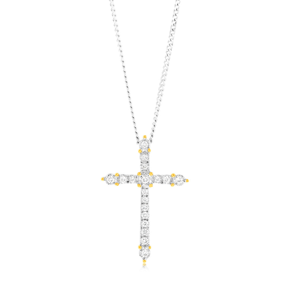 Luminesce Lab Grown 9ct Yellow Gold 1/10 Carat Cross Diamond Pendant