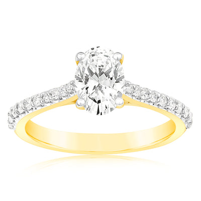 Luminesce Lab Grown 1.25Ct (1Carat Certified) Solitaire Oval Diamond Ring in 18ct Yellow Gold