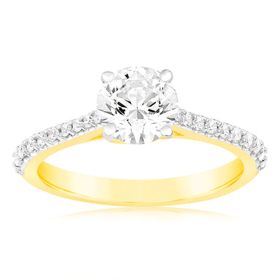Luminesce Lab Grown 1.25Ct (1Carat Certified) Solitaire Brilliant Cut Diamond Ring in 18ct Yellow Gold