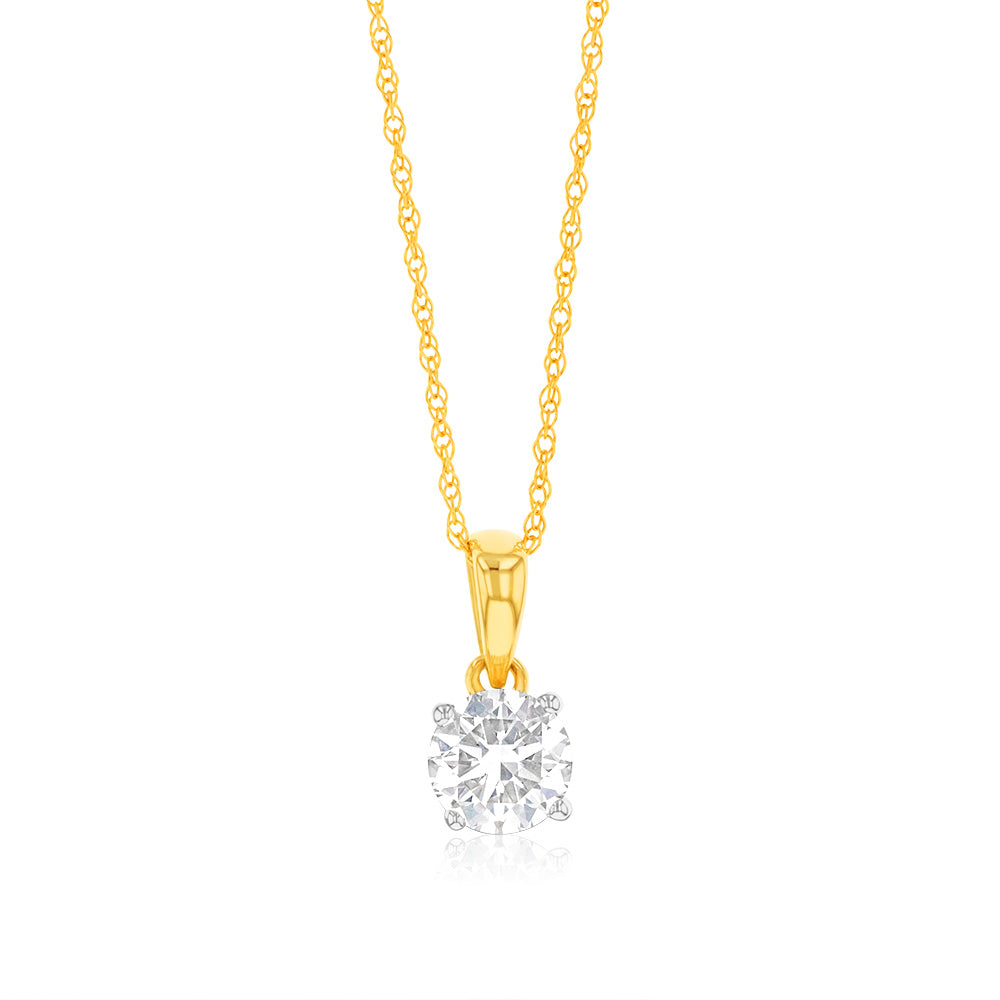 Luminesce Lab Grown 1/2 Carat Diamond Solitaire Pendant on 9ct Yellow Gold Adjustable Chain