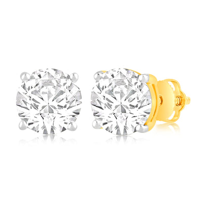 Luminesce Lab Grown 3 Carat Solitaire Diamond Stud Earrings in 14ct Yellow Gold