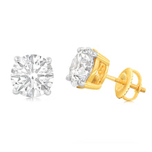 Load image into Gallery viewer, Luminesce Lab Grown 4 Carat Solitaire Diamond Stud Earrings in 14ct Yellow Gold