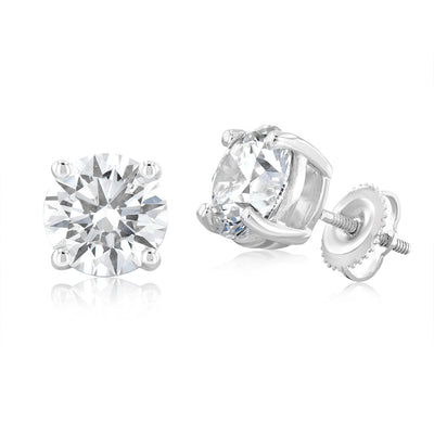 Luminesce Lab Grown 4 Carat ScrewbackSolitaire Diamond Stud Earrings in 14ct White Gold