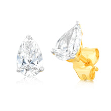 Load image into Gallery viewer, Luminesce Lab Grown Pear Shaped 1 Carat Diamond Stud Earrings in 14ct Yellow Gold