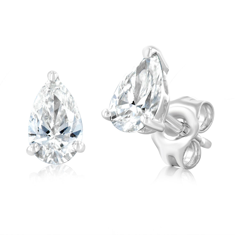 Luminesce Lab Grown Pear Shaped 1 Carat Diamond Stud Earrings in 14ct White Gold