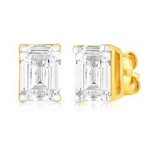 Load image into Gallery viewer, Luminesce Lab Grown Emerald Shaped 1 Carat Diamond Stud Earrings in 14ct Yellow Gold