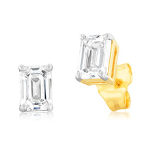 Load image into Gallery viewer, Luminesce Lab Grown Emerald Shaped 1 Carat Diamond Stud Earrings in 14ct Yellow Gold