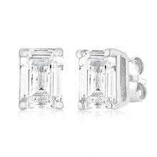 Load image into Gallery viewer, Luminesce Lab Grown Emerald Shaped 1 Carat Diamond Stud Earrings in 14ct White Gold