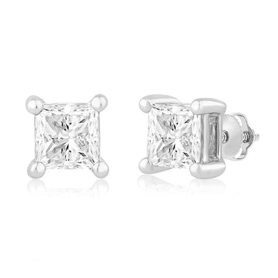 Luminesce Lab Grown Princess Cut 1 Carat Diamond Stud Earrings in 14ct White Gold