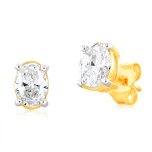 Load image into Gallery viewer, Luminesce Lab Grown Oval Cut 1 Carat Diamond Stud Earrings in 14ct Yellow Gold