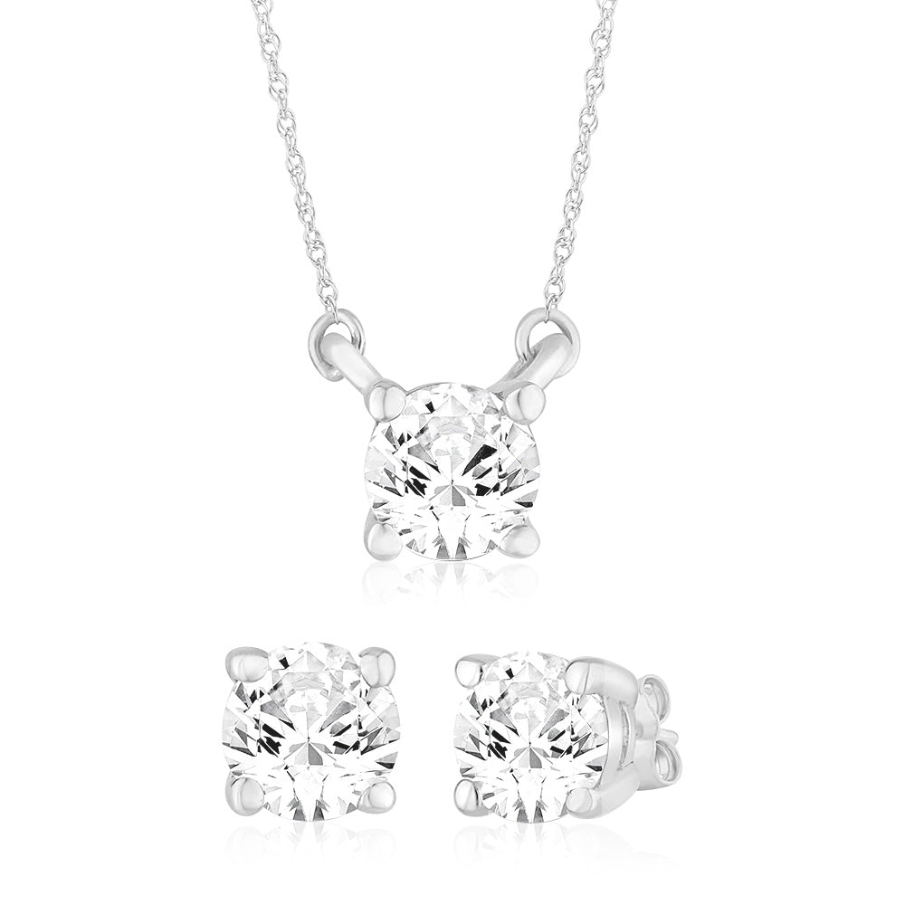 Luminesce Lab Grown 0.30Ct Earring & 0.30Ct Diamond Pendant Set With Adjustable Chain in 9ct White Gold